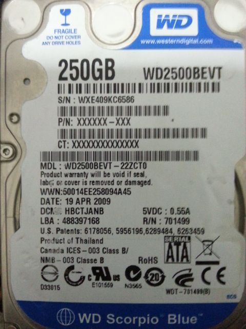 WD2500BEVT - 22ZCT0